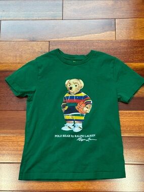 Ralph Lauren Green Kids Polo Bear Tee with Striped Hoodie Graphic
